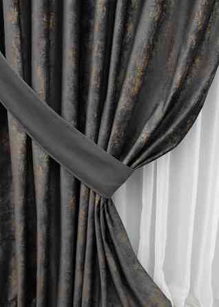 Комплект готовых штор VR-Textil Бархат Афина № 1540ш Графитовый с золотистым 200х295 см 2 шт (32-055) Киев