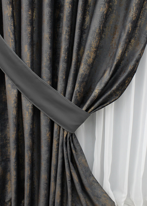 Комплект готовых штор VR-Textil Бархат Афина № 1540ш Графитовый с золотистым 200х295 см 2 шт (32-055) Киев - изображение 4