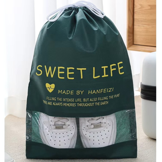 Мешок-сумка для обуви на затяжках, транспортировочная на шнурках для вещей, размер L - 44х30 см,цвет зелёный Каменец-Подольский