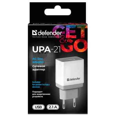 Зарядное устройство Defender UPA-21 white, 1xUSB, 5V / 2.1A (83571) Винница