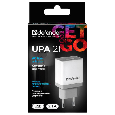 Зарядний пристрій Defender UPA-21 white, 1xUSB, 5V / 2.1A (83571) Вінниця - фото 4