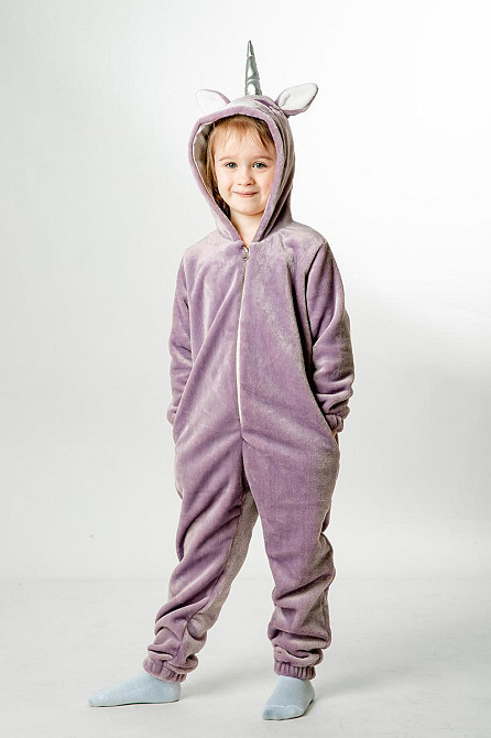 Дитяча піжама-кигурумі дитяча та підліткова,Єдиноріг лілова піжама — комбінезон домашній на блискавці топ Київ - фото 5