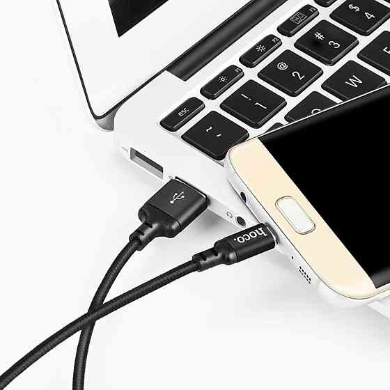Кабель HOCO X14 USB - Micro 2A, 2m, нейлон, алюмінієві конектори, колір чорний 6957531062905 Одеса