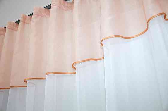 Кухонная занавеска VR-Textil № 047к персиковый с белым 280х170 см (50-276) Киев