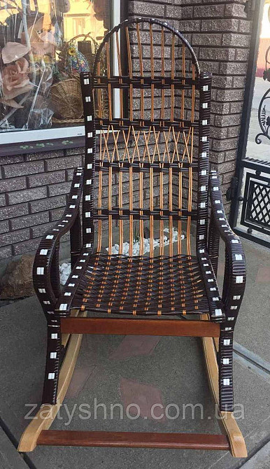 Гойдалка крісло чорна | крісло-гойдалка ротанг | крісло гойдалка плетене з підставкою для ніг Київ - фото 3