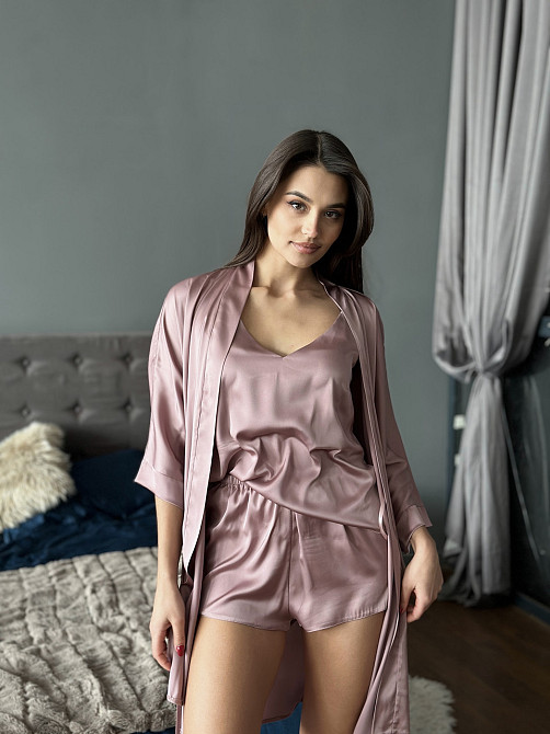 Піжама жіноча шовкова майка з шортами Какао XL/XXL Харків - фото 5