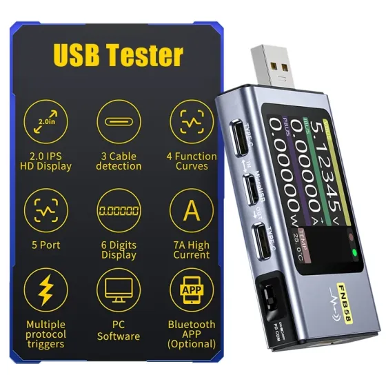 Тестер USB FNIRSI FNB58 с Bluetooth для контроля батарей Киев