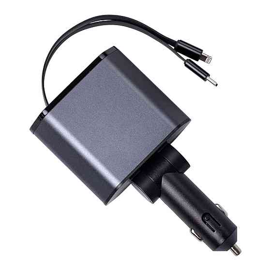 Зарядний пристрій для авто з висувними кабелями USB Київ