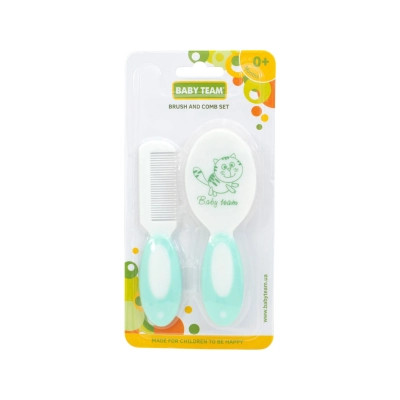 Набір для догляду за дитиною Baby Team гребінець і щітка з натуральної щетин (7106_бирюзовый) Вінниця - фото 1