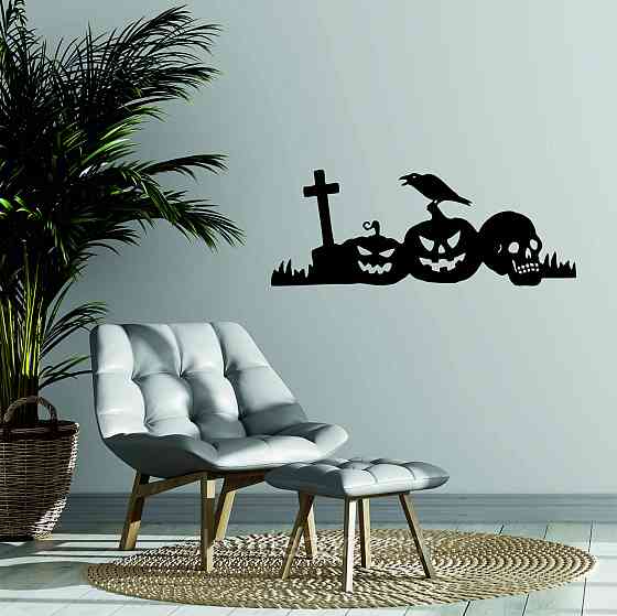 Декоративное настенное Панно «Хэллоуин - тыквы», Декор на стену 70*26 см, Черный Киев