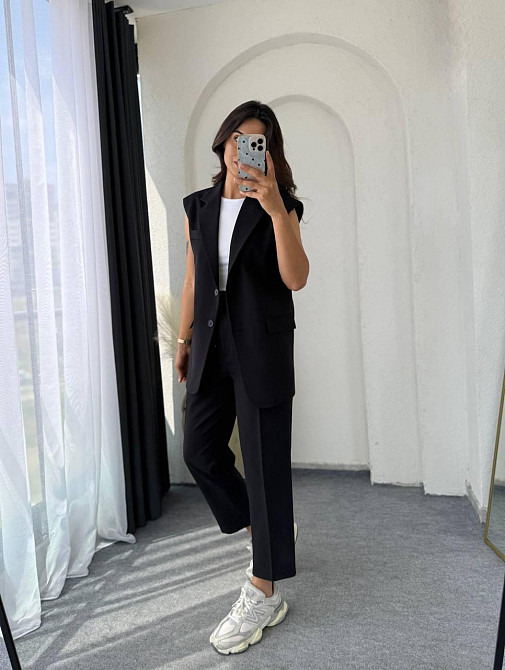 Жіночий базовий брючний костюм-двійка: жилет і штани креп костюмка Чорний, 46/48 Одеса - фото 5