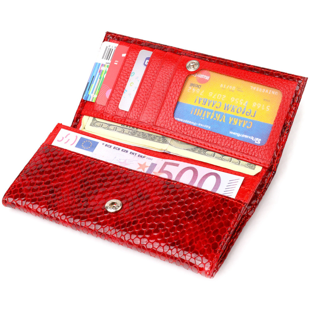 Превосходный женский кошелек из натуральной лакированной кожи с тиснением под змею Красный (CANPELLINI) Киев - изображение 9