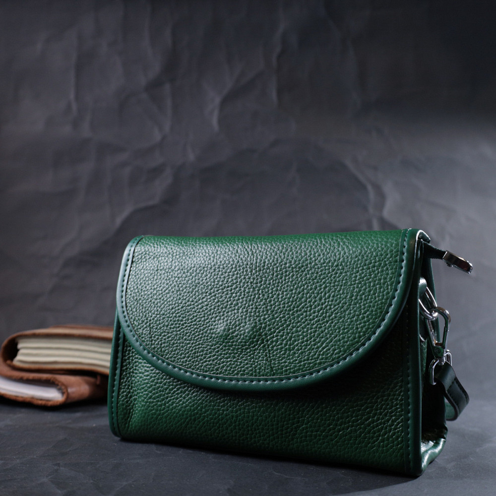 Компактная женская кожаная сумка с полукруглым клапаном Vintage 22260 Зеленая Киев - изображение 10