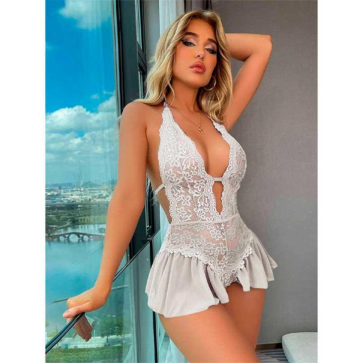 Сексуальний боді-пеньюар із відкритою спиною білий — S/M — Еротична білизна Вінниця - фото 3