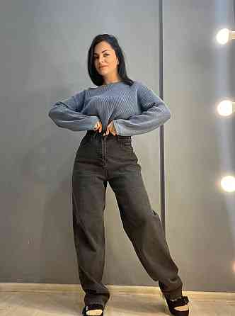 Джинсы женские Its Basic 4133 Baggy jeans свободные утепленные байка высокая посадка черные, черный, Одесса