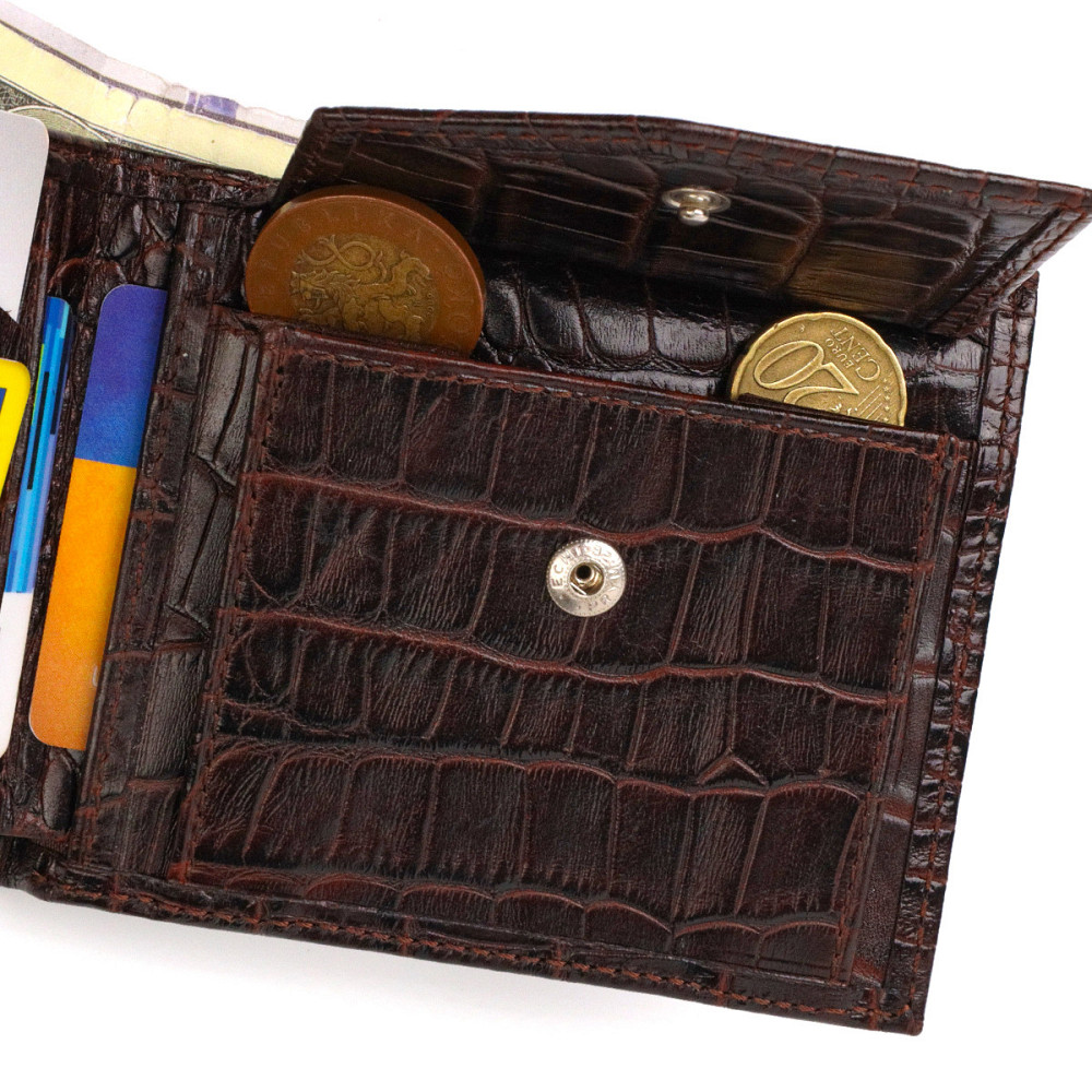 Стильное мужское портмоне из натуральной фактурной кожи с тиснением под крокодила Коричневое (CANPELLINI) Киев - изображение 1