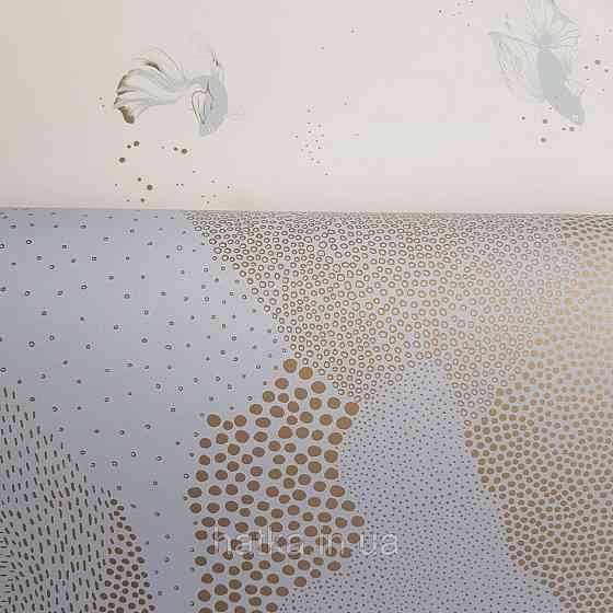 Шпалери вінілові на флізелін Caselio The Place to bed 0.53х10 м абстракція хвилі хмари золотом на блакитному Київ