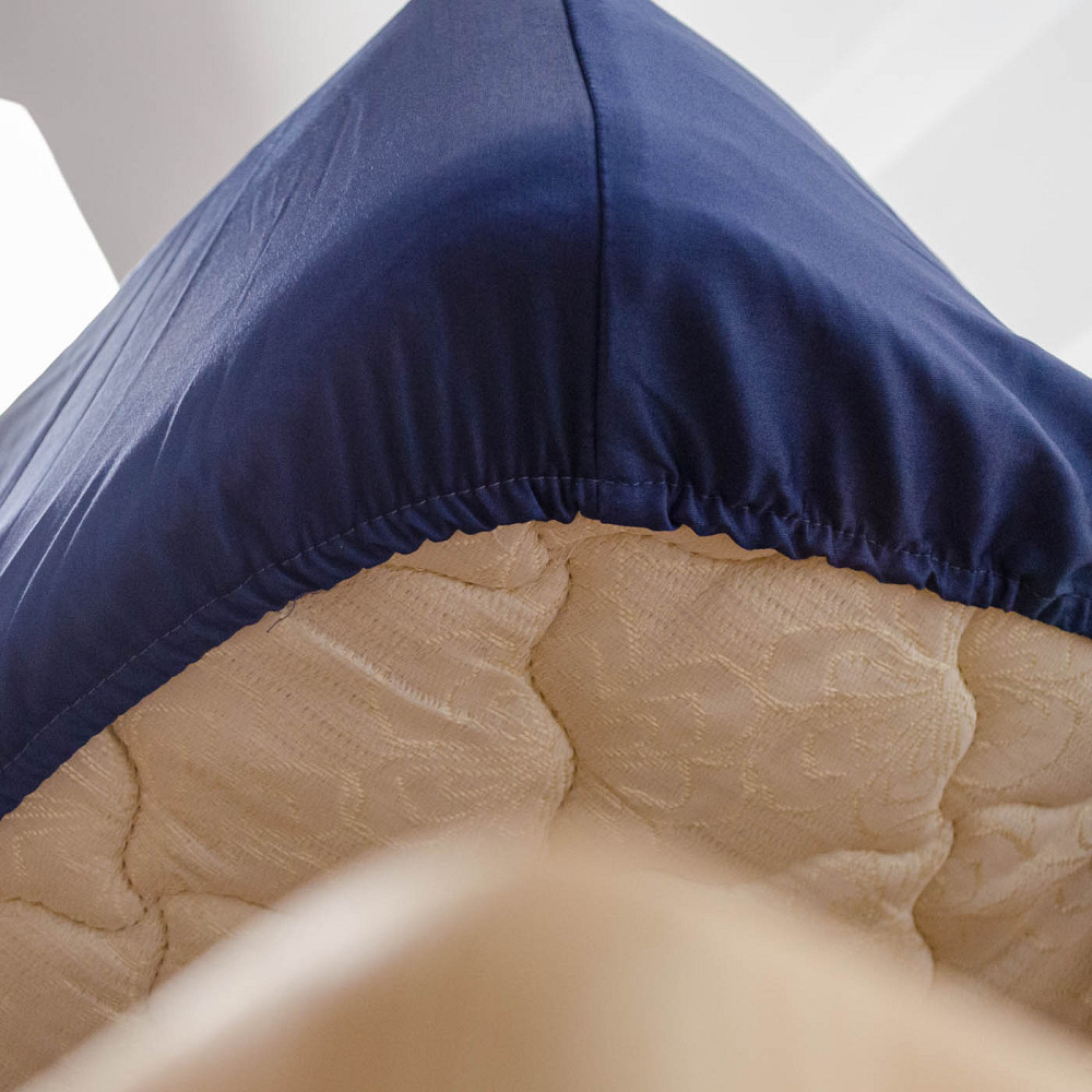 Простынь на резинке евро сатин 100% хлопок 200х200х30см 125г/м2 (Темно-синий) Сумы - изображение 2