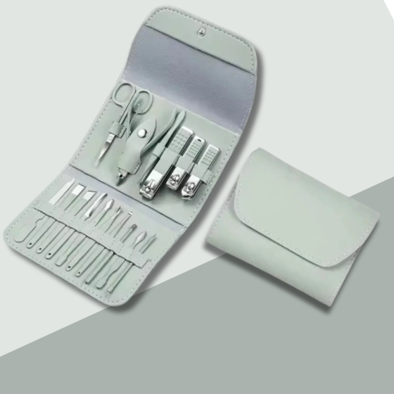 Набор для маникюра и педикюра в кейсе,пинцет,пилочка,ножницы универсальные предметы 16 шт, цвет зеленый Каменец-Подольский