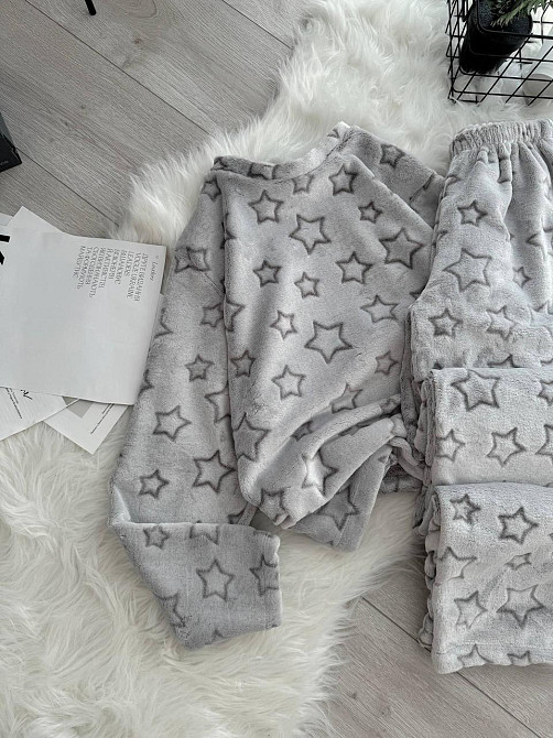 Женская теплая повседневная домашняя махровая пижама турецкая двусторонняя махра Одесса - изображение 1