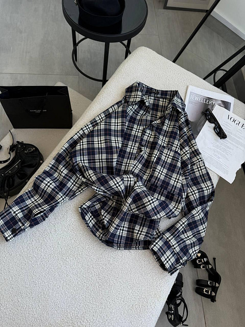 Женская классическая рубашка в клетку оверсайз кроя костюмный тиар Синий Одесса - изображение 3