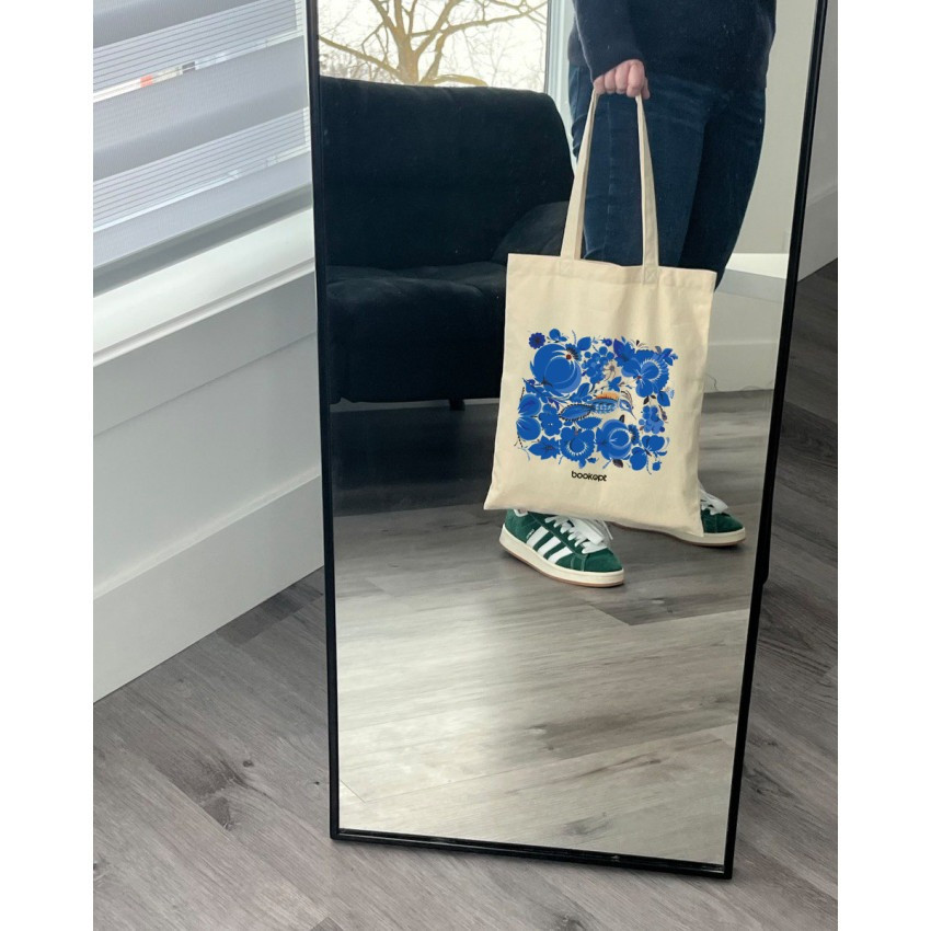 Екошопер BookOpt BK4001 Петриківський розпис Сині квіти бежевий Київ - фото 9