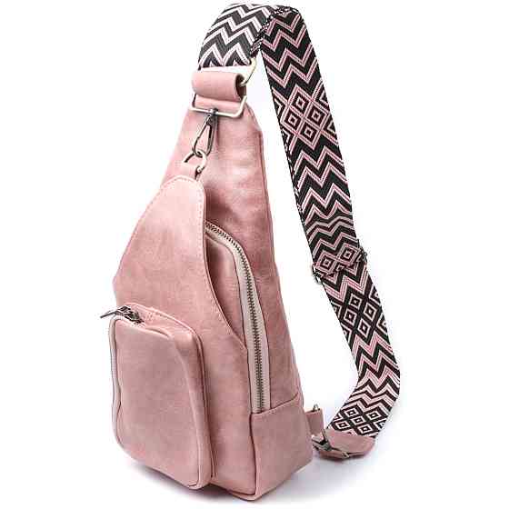 Жіноча сумка з акцентом на текстильну лямку з гладкої екошкіри Vintage 22772 Рожевий Київ