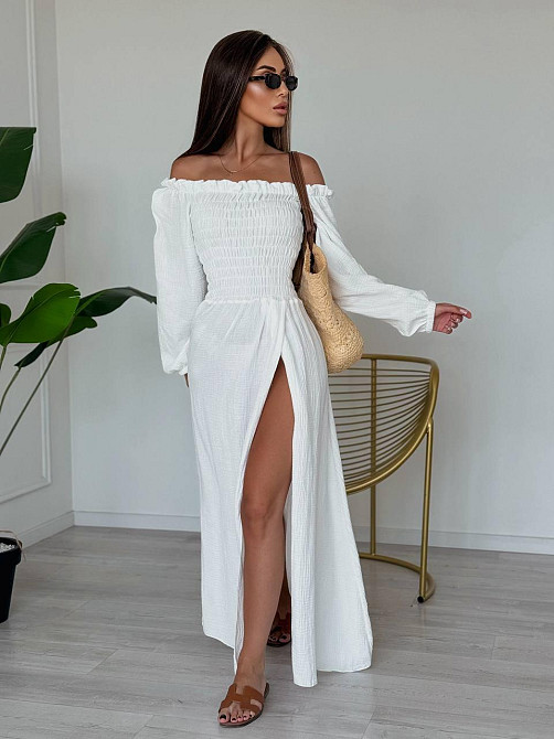 Жіноче романтичне плаття максі з натуральної тканини муслін 100% бавовна Білий, 46/48 Одеса - фото 8