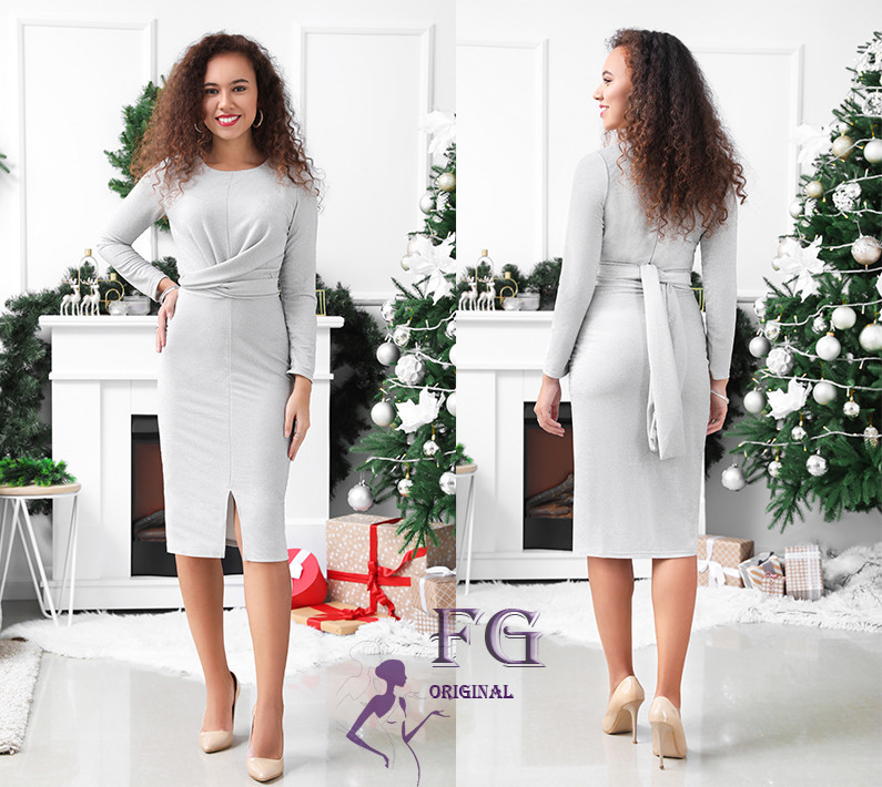 Вечірня сукня міді з люрексом "Olivia" оптом | Розпродаж моделі 42-44, Сріблястий Київ - фото 3