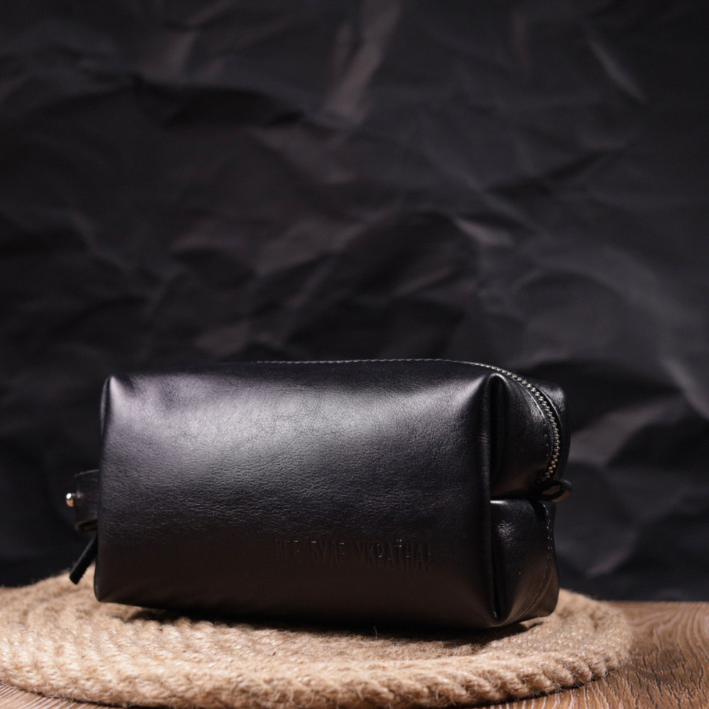 Косметичка среднего размера из гладкой кожи на молнии Украина GRANDE PELLE 16764 Черная Киев - изображение 8