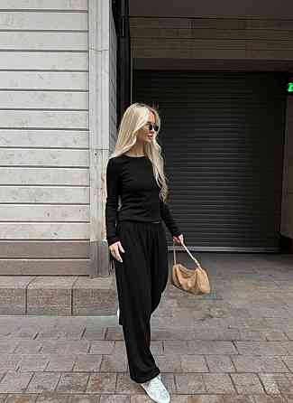 Женский стильный повседневный костюм двойка микродайвинг Черный, 44/46 Одесса
