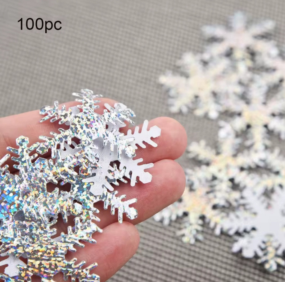 Новий рік сніжинки декоративні з голограмою 100 штук 40 мм сріблястий Київ - фото 1