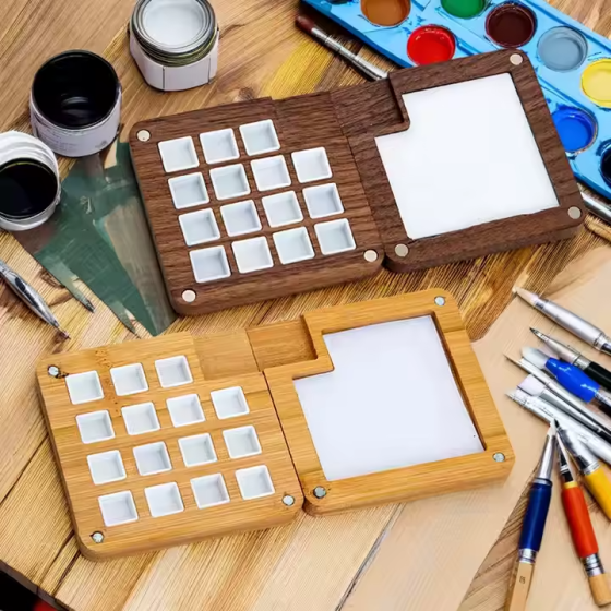 Портативна міні-палітра для акварелі, складна, дерев'яна, компактний розмір 15×7.5×0.8 см, для художників Кам'янець-Подільський