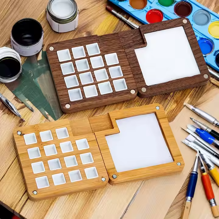 Портативна міні-палітра для акварелі, складна, дерев'яна, компактний розмір 15×7.5×0.8 см, для художників Кам'янець-Подільський - фото 5