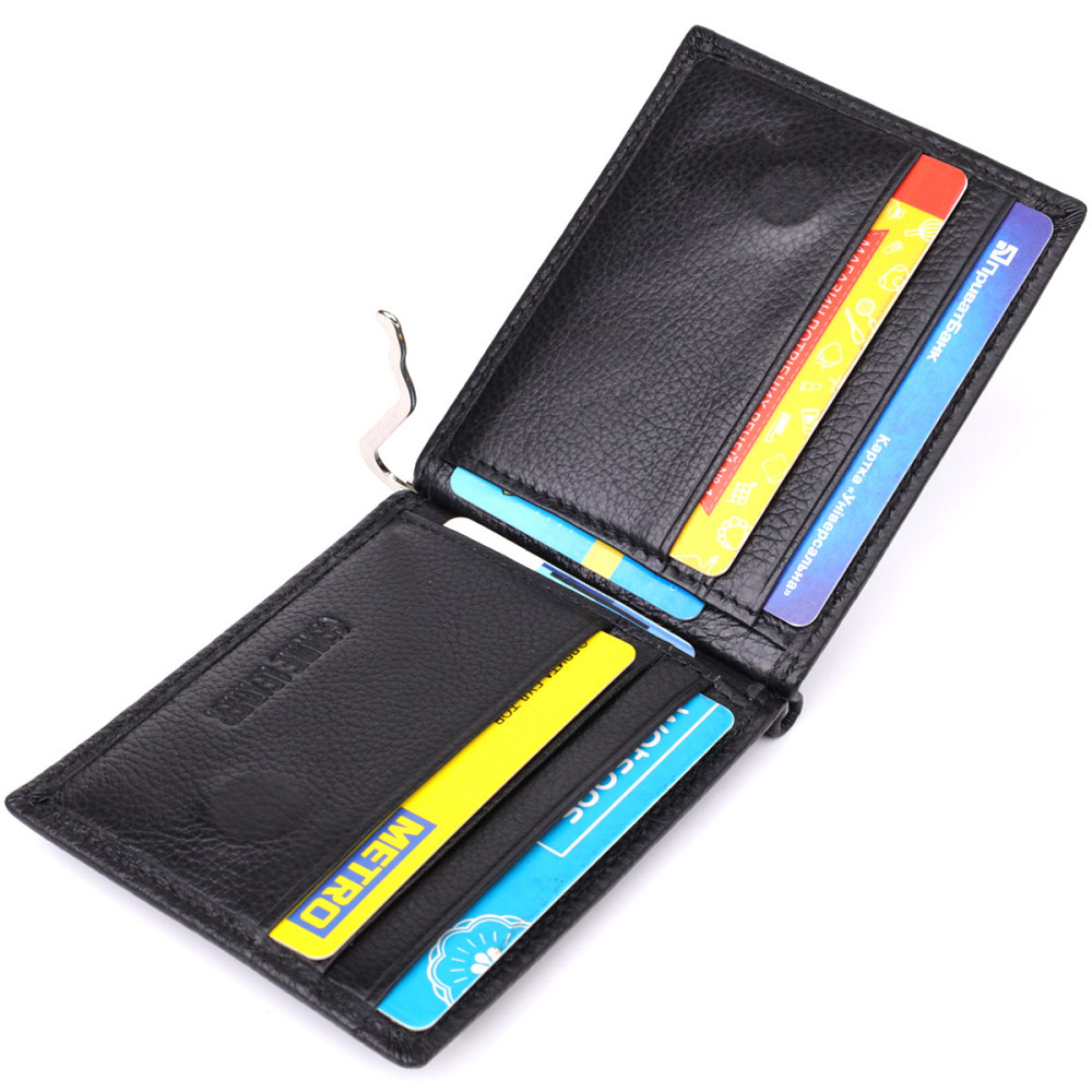 Мужской кошелек с металлическим зажимом из натуральной кожи Черный (ST Leather) Киев - изображение 10