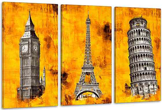 Модульная картина в гостиную / спальню  Лондон-Париж-Рим   ART-236_3A Киев