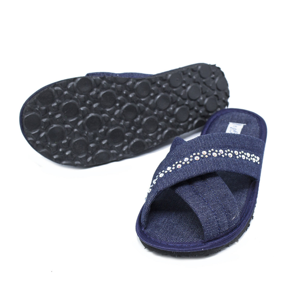 Тапочки домашні жіночі відкриті навхрест Джинс Синій Одеса - фото 4
