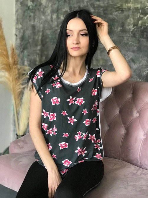 Футболка женская с цветками 50 разноцветный Киев - изображение 1