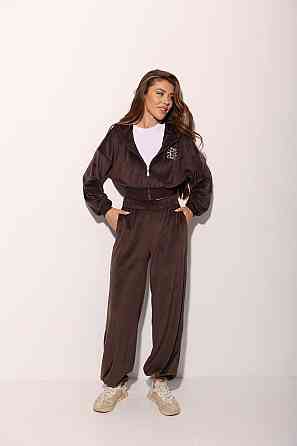 Женский прогулочный костюм двойка: кофта на молнии и брюки велюр Шоколадный, 48/52 Одесса