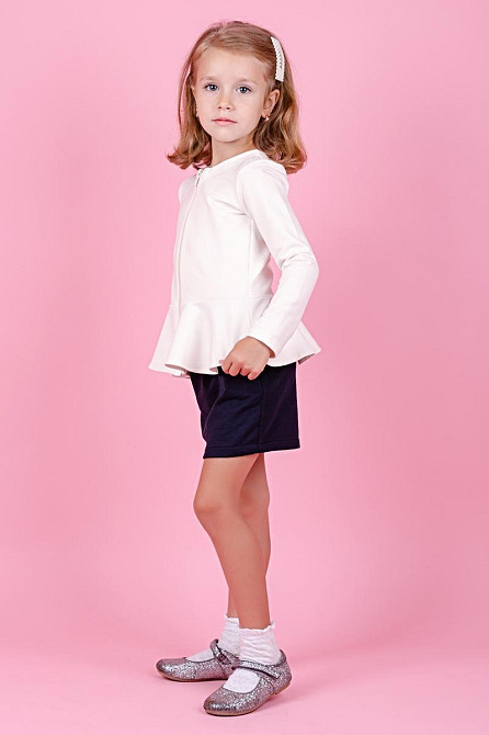 Пиджак жакет для дівчинки з баскою, кремовий топ 140 Крохатушка одяг Київ - фото 1