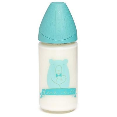 Бутылочка для кормления Suavinex Смысл жизни, 240 мл, стеклянная, бирюзовая с чехлом (303004) Винница - изображение 1