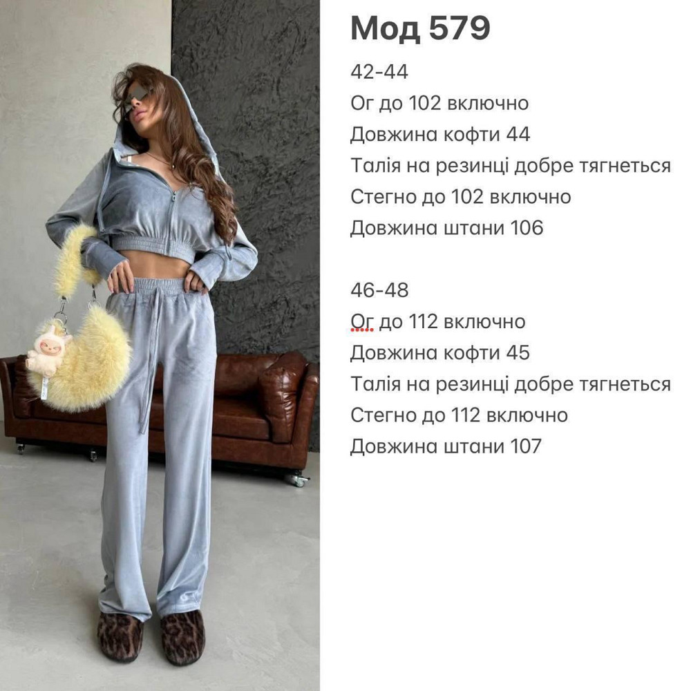 Женский прогулочный костюм двойка из велюра Серый, 46/48 Одесса - изображение 2