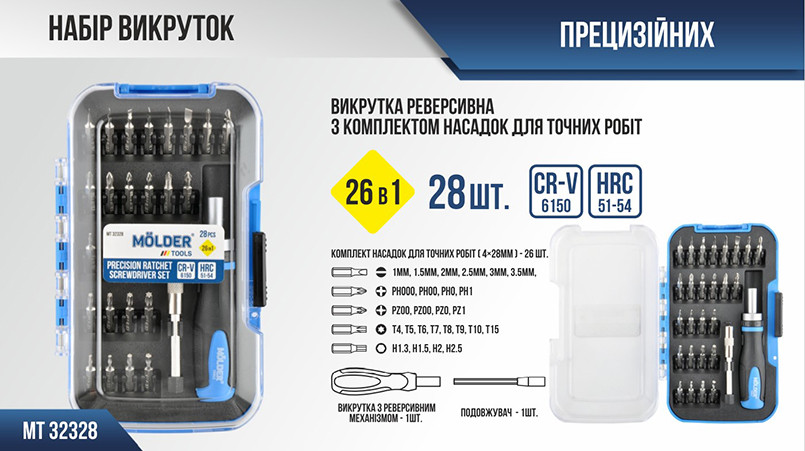 Викрутка Molder реверсивна з комплектом насадок для точних робіт 26в1 Львів - фото 2