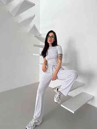 Женский базовый прогулочный костюм двойка: футболка и штаны натуральная вискоза Меланж, 46/48 Одесса