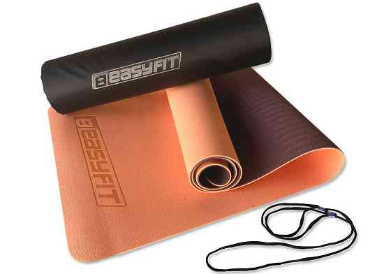 Килимок для йоги та фітнесу EasyFit TPE+TC 6 мм двошаровий + Чохол персиковий-коричневий Коломия