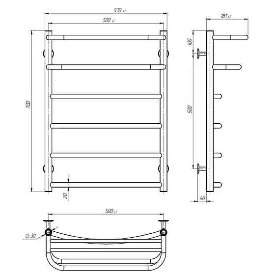 Полотенцесушитель UNIO Op EU 700-500-6 Оливия с полкой электро (000029570) Киев