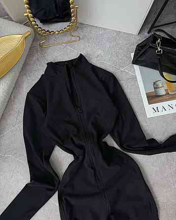 Женский теплый комбинезон на молнии с перестрочками пума Черный, 46/48 Одесса