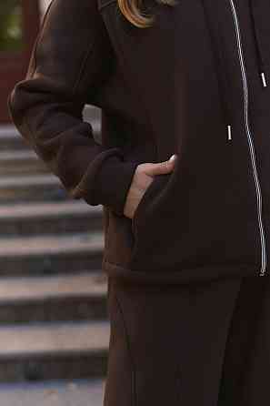 Жіночий теплий прогулянковий костюм-двійка турецька тринитка на флісі Шоколад Одеса