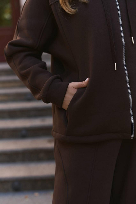Женский теплый прогулочный костюм двойка турецкая трехнить на флисе Шоколад Одесса - изображение 4