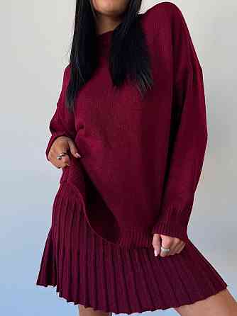 Жіночий трендовий костюм спідниця плісе з високою талією + оверсайз светр Бордо Одеса